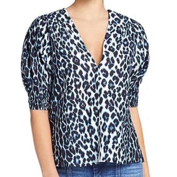 A.L.C. Animal Print V-Neck Blouse (Blue/Black/White) - Picture 1 of 13